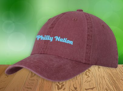Burgundy, Curved Bill Baseball Cap decorated with Philly Nation logo or your customer logo