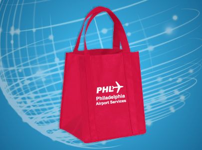 Red, Large Sized Grocery Tote Bag screen printed with PHL Philadelphia Airport Services