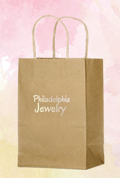 Brown Kraft Shopping Bag to be used for retail stores imprinted with Philadelphia Jewelry.