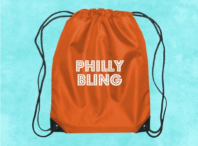 Drawstring Nylon Cinch Bag imprinted with Philly Bling logo.