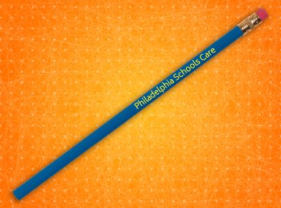 Lead Round, Unsharpened Pencil with Eraser Imprinted with Philadelphia Schools Care logo